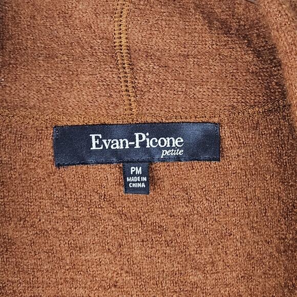 EVAN PICONE Ruffled Wool Cardigan Sweater Medium Petite Brick Rust Brown VNeck - Picture 4 of 6